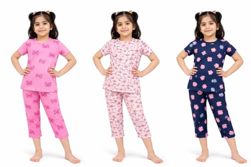 Image of NammaBaby Girl's Cotton Graphic Print Night Suit and Payjama Set - Multipack