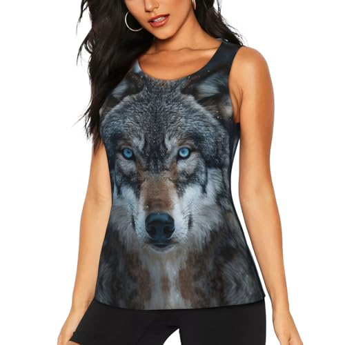 Camiseta transpirable de lobo ojos azules y espalda cruzada