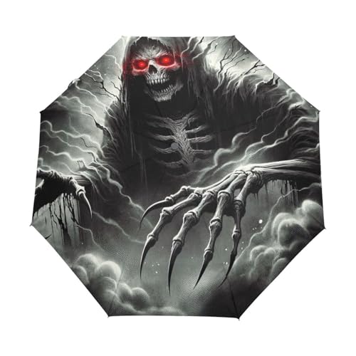Parapluie gris Halloween automatique léger et pliable pour femme