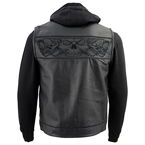Image of Milwaukee Leather Men's Leather Motorcycle Vest w /Hoodie | Removable Hoodie, Conceal Carry Storage, Patch Ready Back, Club Style