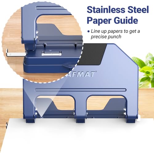 Image of AFMAT 3 Hole Punch Heavy Duty, 9 /32 inch Hole Diameter, 50-Sheet 3 Hole Puncher for Binder, 50% Reduced Effort, Metal Three Hole Punch w / 10,000+ Uses, Bulit-in S.S. Paper Guide, Large Chip Tray, HPX5