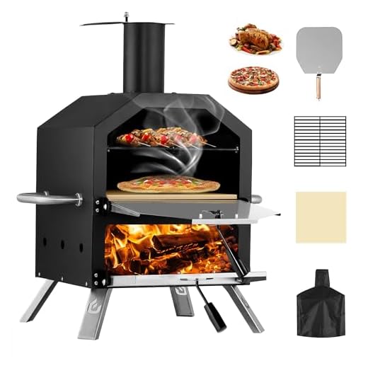 PIZZELLO Outdoor Wood Fired Pizza Maker 2-Layer with Pizza Stone, Peel & Rack - Waterproof Cover & Folding Legs for Camping, BBQ & Gifts (26 Inch)