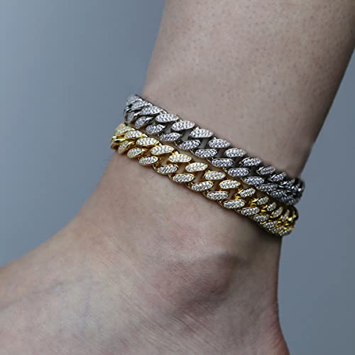 Image of Cuban Link Anklets for Women Plus Size Large Ankle Bracelets Gold Silver Rhinestone Diamond Bling Anklets Women 9 10 inch