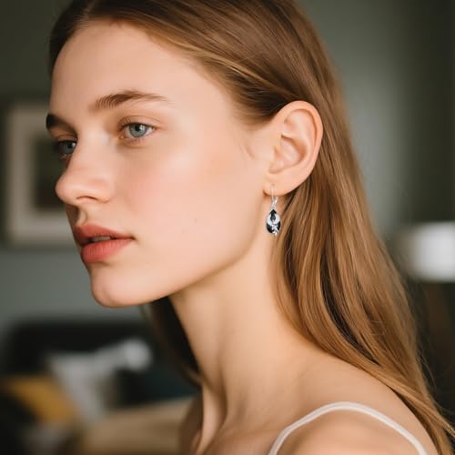 Black Tourmaline Earrings Sterling Silver Dangle Drop Leverback Earrings Jewelry Spiritual Protection Gifts for Women3