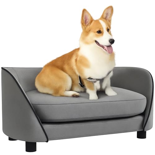 PawHut Canapé pour Chien, canapé pour Chat, Coussin Doux, Housse Amovible et Lavable, revêtement en Velours néerlandais, pour Chiens de Petite à Moyenne Taille, Gris