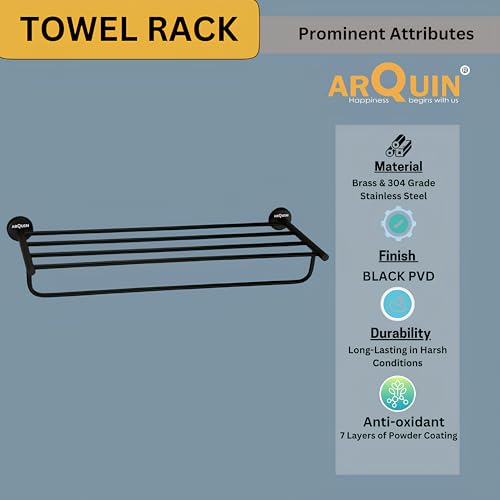 Image of ARQUIN Bathroom Towel Stand, Towel Holder 304 Grade Stainless Steel Towel Rack /Towel Rack /Bathroom Accessories Set, Cloth Towel Rod Organiser (Black Vita)