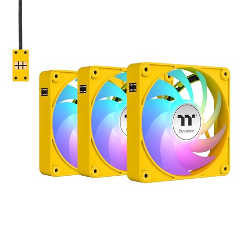 Image of Thermaltake CT140 EX Reverse ARGB Sync PC Cooling Fan 3 Pack, 500~1800 RPM, 5V Mobo Sync, 16.8 Million Colors 9 LEDs, MagForce 2.0 Connectors, Hydraulic Bearing, Bumblebee, CL-F227-PL14BB-A