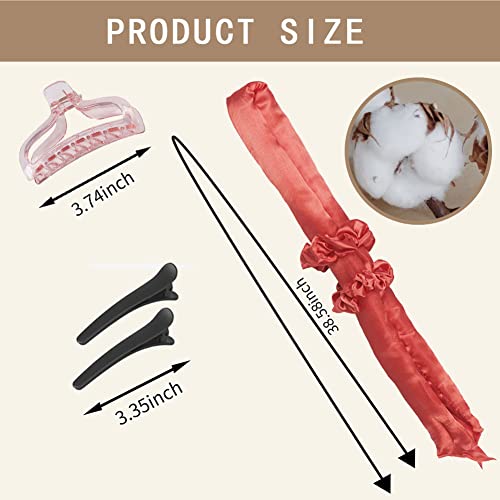 Satin Heatless Hair Curler Set, Heatless Hair Curler Heatless Curling Rod Headband For Sleeping, Overnight Hair Curlers, Curl Ribbon Rod Wave Satin Curling Set Diy With Claw Clip And Scrunchies (Red) #TOP7