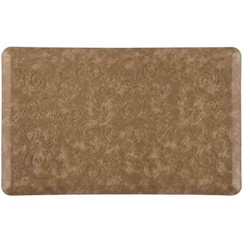 J&V TEXTILES Medallion Embossed Kitchen Mat Cushioned Anti Fatigue Floor Mat, Thick Non Slip Waterproof Kitchen Rugs and Mats,Heavy Duty Foam Standing Mat for Kitchen (Taupe, 20" X 39") Cover