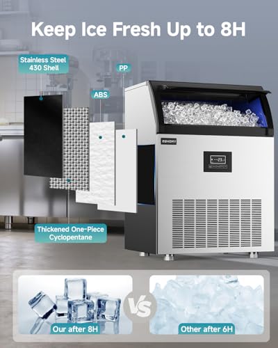 Image of EUHOMY Commercial Ice Maker,300lbs /24H,Stainless Steel Under Counter Ice Machine with Water Filter,44lbs Storage Capacity, 126 Cubes in 8-12 Mins, Freestanding Ice Machine for Home /Bar /Cafe /Restaurant