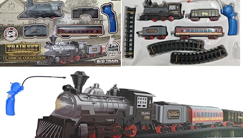 Image of IndusBay Remote Control Train & Track Set Simulation Smoke Locomotive Engine W /Cargo Passsenger Vehicle,Light & Sounds, Train Toy Gift for Boys Girls