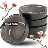 Moritz & Moritz VIDA Juego de 4 cuencos de miso de 12 cm Ø - Juego de vajilla japonesa de cerámica y madera de sándalo para sopa de miso, salsas para mojar y aperitivos - Con bandeja para servir