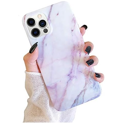 Hapitek Compatible with iPhone 12 Pro Max Cute Cases for Girls Women Slim Soft Flexible TPU Marble Protective Case for iPhone 12 Pro Max 6.7" Purple Cover