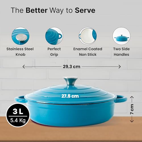 Image of UMAI Blue Enameled Cast Iron Dutch Oven | 3.4L Biryani Handi | Gas & Induction Compatible | Non Stick | Rust Proof