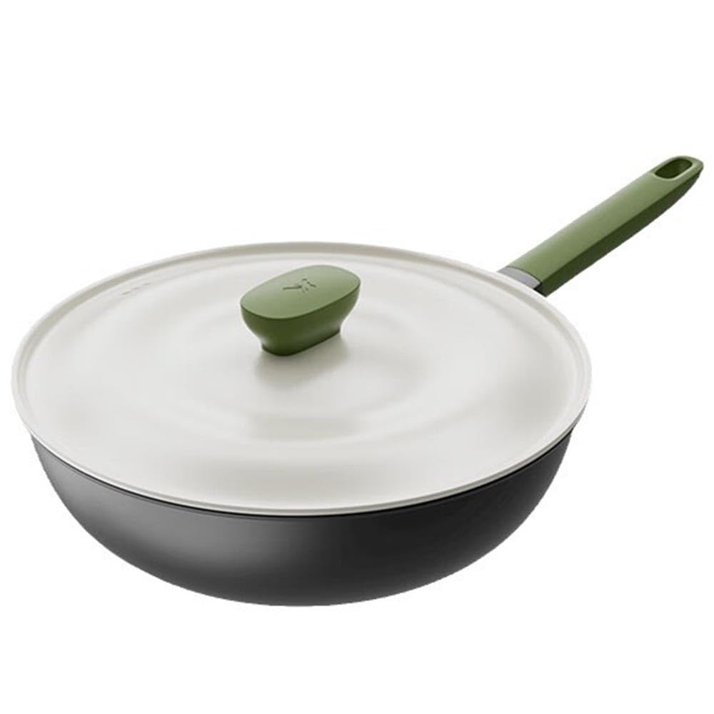 ASerZenith Woks & Stir-Fry Pans Nonstick Frying Pan With Lid, 11.8" Cast Iron Egg Omelette Pan With Stay Cool Handle, Round Black Non-Stick Skillets For Induction, Ceramic, Electric