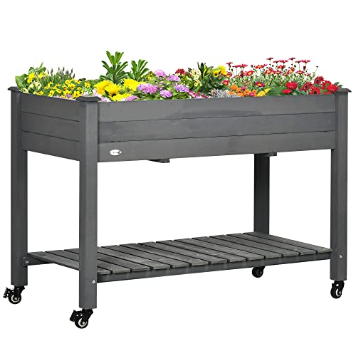 Jardinera elevada móvil gris oscuro para huerto urbano en patio exterior