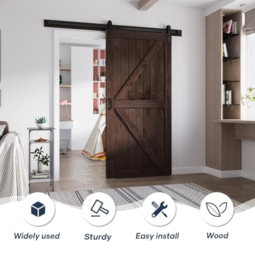 Image of FREDBECK 42 x 96 Brown Wood Barn Door with Hardware Included,K-Frame,Coffee