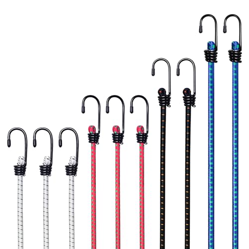 WeFine Pack of 10 Bungee Cords with Hooks Weatherproof...