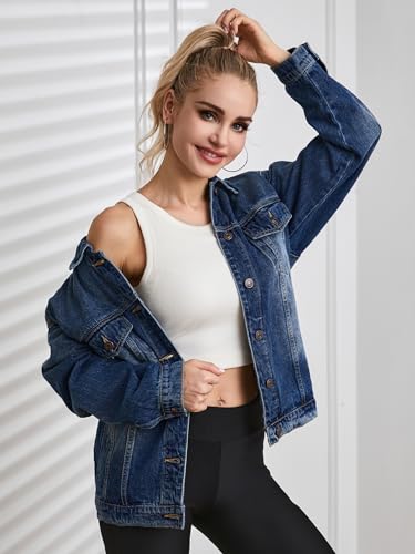 Cantonwalker Jean Jacket Women Leopard Plus Oversized Jean Denim Jacket 003 (Blue Washed, L)… - Thumbnail 3