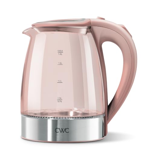 Image of COOK WITH COLOR Electric Stained Glass Tea Kettle, 1.8L Cordless Hot Water Boiler, 1200W Rapid Boil, Auto Shutoff & Boil Dry Protection, BPA-Free, Sleek Countertop Design, Pink