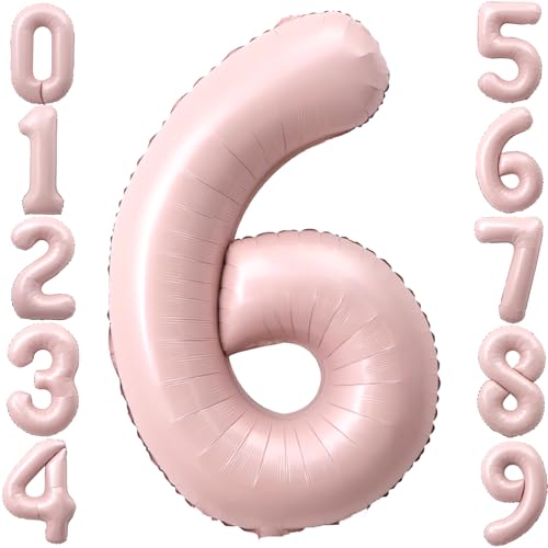 Image of 40 Inch Light Pink Number 6 Foil Big 0-9 Giant Digital Balloon | 6th for Birthday Anniversary Graduation Decorations