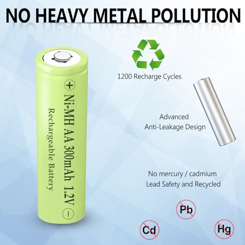 Teneyuuo 1.2 Volt AA 300mAh NI-MH Rechargeable Batteries for Outdoor Solar Decorative Lamp Lights,Candles Lights,4-Packs