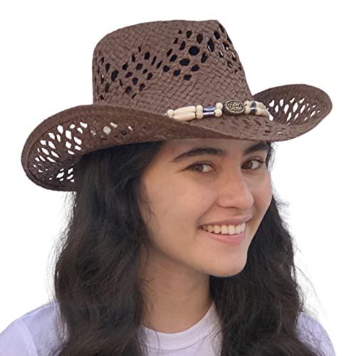 Image of SILVERFEVER Straw Cowboy Hat Cowgirl Hats Men Women Sun Hat Sombreros Vagueros Classic Western Accents Sombreros