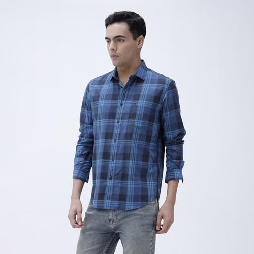 Image of BASICS 100% Cotton Checked Shirt for Men | Slim Fit | Everyday Smart Casual Wear | Full Sleeve
