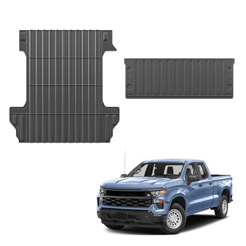 Truck Bed Mat Tailgate Mat Compatible with 2019-2025 Chevy Silverado 1500 or GMC Sierra 1500 5.8Ft Bed All Weather Protection TPE Accessories (19-25 Silverado & Sierra 1500 5.8FT)
