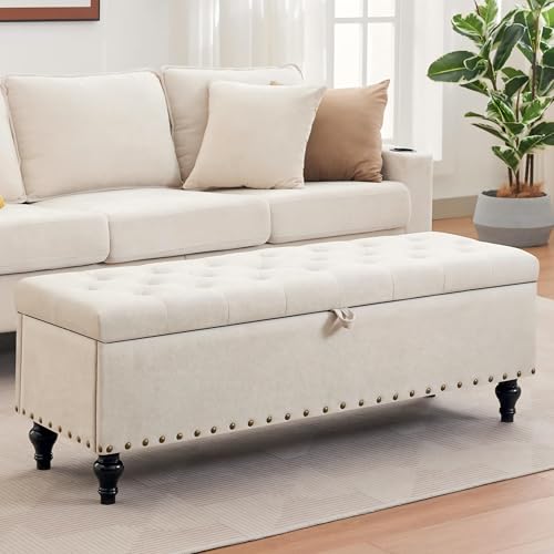 Mangodan51&rdquo; Linen End of Bed Storage Bench, Tufetd Upholstered Storage Ottoman Bench with Safety...