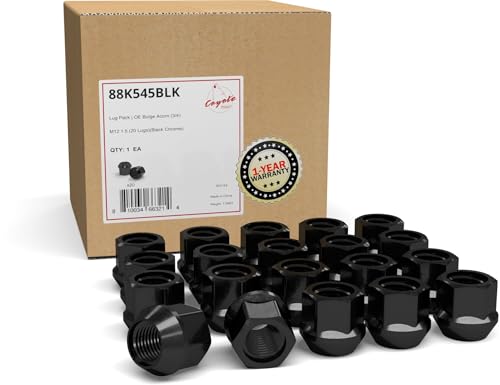 Image of Wheel Accessories Parts 20 Pcs M12x1.5 12x1.5 Thread Open End Bulge Acorn 21mm 0.84 inch Long Lug Nuts Black 3 /4 inch 19mm Hex Fits Many Chevy Honda KIA Hyundai Passenger Vehicles