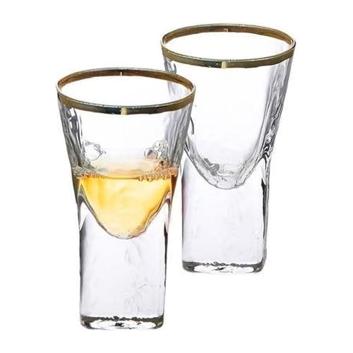 Pebble Glass Liquor Glasses with Gold Rim Set of 6
