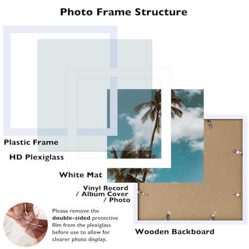 Image of JCJMY 12.5x12.5 Picture Frame White with 10x10 Mat for Vinyl Record Album Cover Poster, Display Photo 10x10 with Mat or 12.5 x 12.5 Without Mat, Wall Hanging Vinyl Record Frame with Plexiglass, White