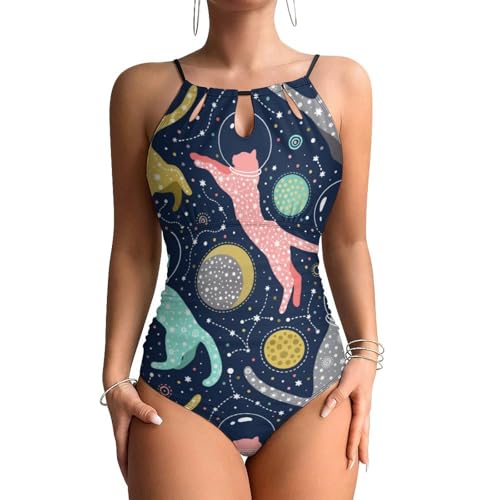 Maillots de bain une pièce gainant imprimé chat de l'espace