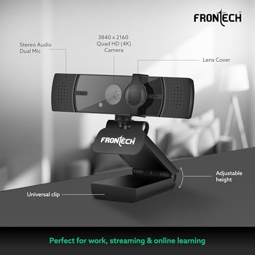 Image of Frontech E-CAM 4K Ultra HD Webcam | 2160P 30FPS | 90 Wide Angle | Privacy Lens Cover | Built-in Mic | USB Plug & Play (FT-2257)