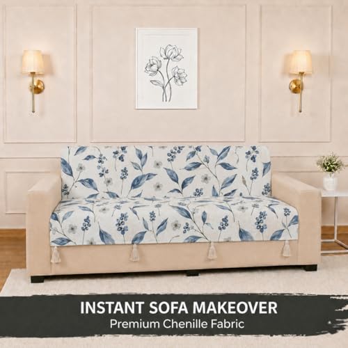 Image of STITCHNEST 'Eden Weaves Collection Series' 1 Seater Sofa Cover - Full Coverage| Elegant Woven Fabric, Decorative Tassels, Washable & Durable for Modern Living