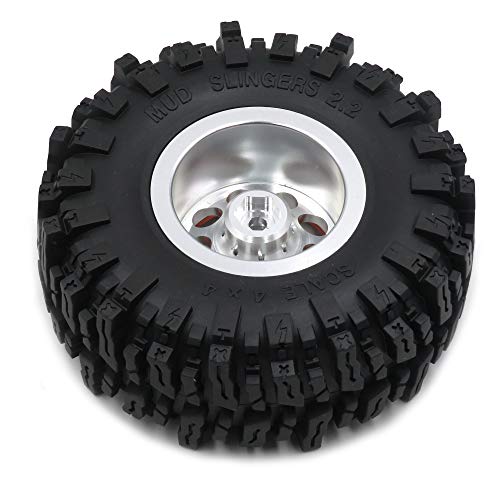 Hobbysoul 4Pcs Rc Rock Crawler 2.2 Mud Slingers Tires Od 124Mm & Alum Alloy 2.2 Beadlock Wheels Rims Hex 12Mm #TOP5