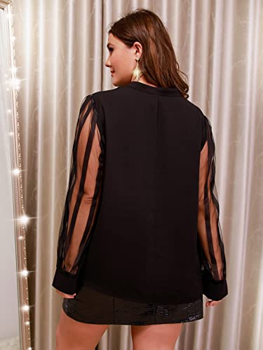 top feminino tamanho grande Mais Blusas Decote entalhado Malha de contraste (Color : Preto, Size : X