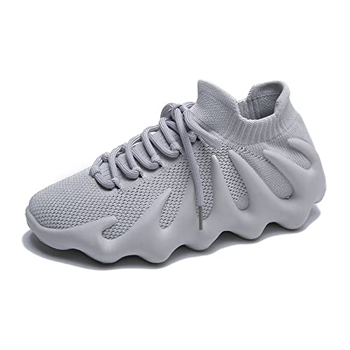 ENYSELI Lightweight Knit Sneakers 450 Knitted Breathable Running Shoes Slip on Walking Shoes Mesh Shock Absorption, Grey, 5.5 Women/4 Men
