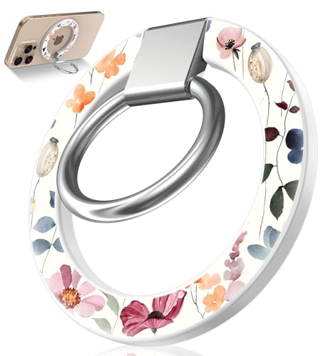 Image of Toycamp Phone Grip Ring Holder Compatible with MagSafe - Magnetic Phone Grip Stand Women Cute Painting Removable Rotatable Magnet Accessories for iPhone 17 Pro Max /16 /15 /14 /13 /12 Series, Water Floral