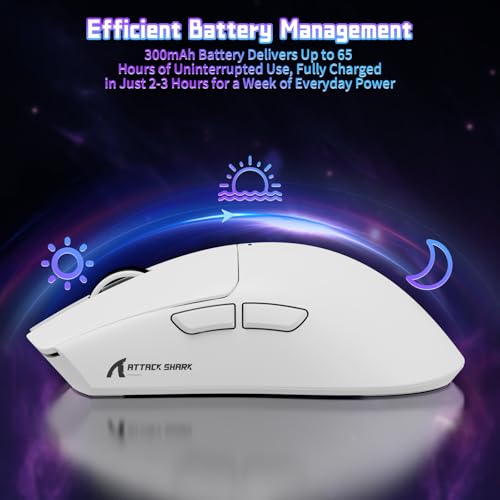 ATTACK SHARK X11SE Kabellose Gaming-Maus, 63g Superleicht, mit PixArt PAW3311-Sensor, 22000 DPI, Tri-Mode BT/2,4 GHz/Kabelgebunden, 1000Hz, 300mAh Battery, Dual-Treiber, für PC/Xbox/PS/Mac, Weiß 6