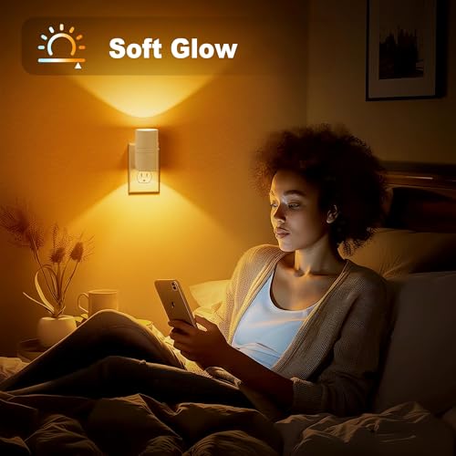 Image of Amber Night Lights Plug into Wall, Dimmable Night Light Plug in, Modern Night Lights Auto On /Off, Amber Night Light 2000K, 0-100LM Adjustable Brightness Nightlight for Hallway Bedroom, 2 Pack