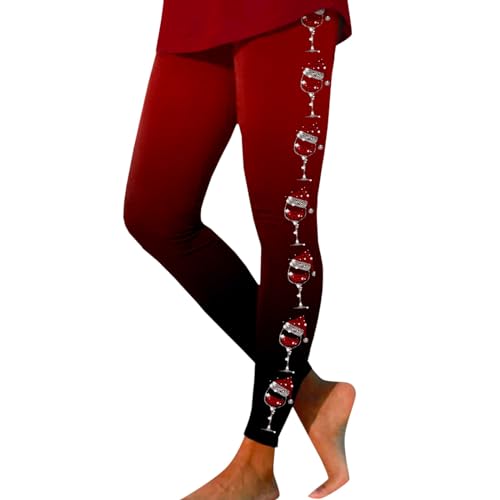 Pantalones navideños cálidos de invierno para mujer con estilo transpirable para yoga y deporte, tendencia térmica para mujer, pantalones elásticos de invierno, vino., XL