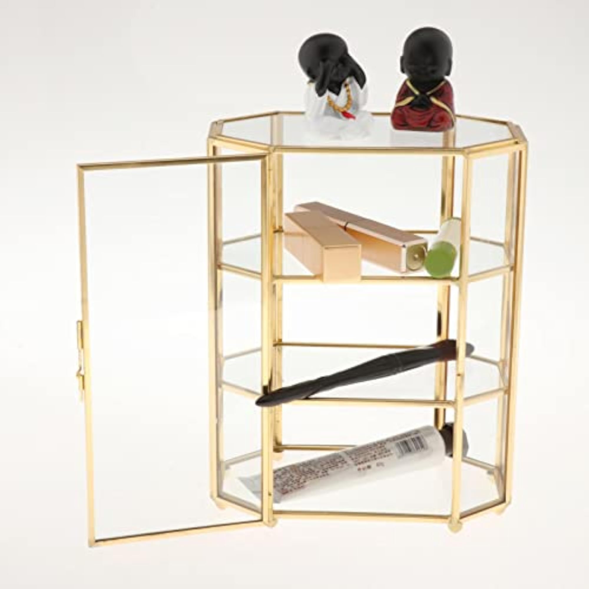 3-Tier Polygon Jewelry Trinket Glass Gold Box
