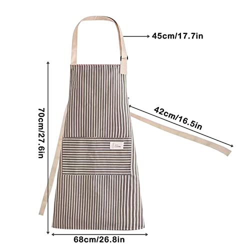 LECTNORE Stripe Chef Apron with 2 Pockets, Adjustable Cotton Kitchen Apron for Cooking Light Brown, M - Image 2