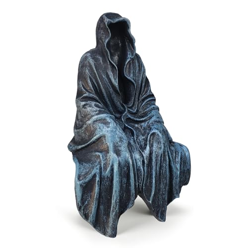 ZONEJUN Gothic Home Decor, Resin Tabletop Gothic Sitting Figurine Shelf Sitter for Bookshelf and Desk, Grim Reaper Statue Ornament for Halloween Room Decor (Blue)