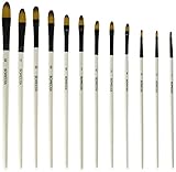 Artist Paint Brushes Set - 12 Piece - Filbert Golden Nylon Bristles - Professional Brush for Watercolor Acrylic, Gouache, Oil and Facepaint