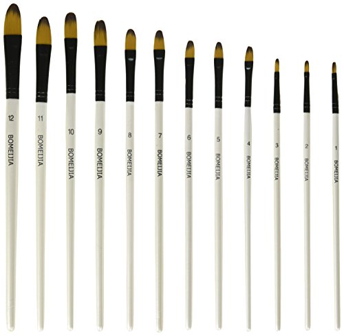 Artist Paint Brushes Set - 12 Piece - Filbert Golden Nylon Bristles - Professional Brush for Watercolor Acrylic, Gouache, Oil and Facepaint