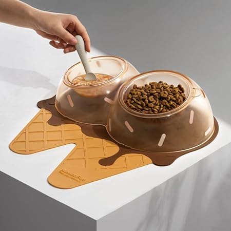 AVIAXO Food Bowl, Prevent Slip Cervical Spine Protection Tilted Safe Ice Cream Shape Cat Double Bowl for Indoor (Chocolate Color) (B0D8G3621P) Amazon Price History, Amazon Price Tracker