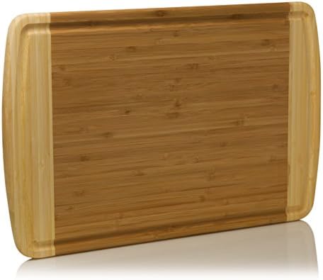 Extra Large Organic Bamboo Cutting Board – Plus FREE BONUS Set of Color-Coded Plastic Cutting Mats – Beautiful Two Toned Wood Design - Best Small Appliance Kitchen Accessory - by Leano Line